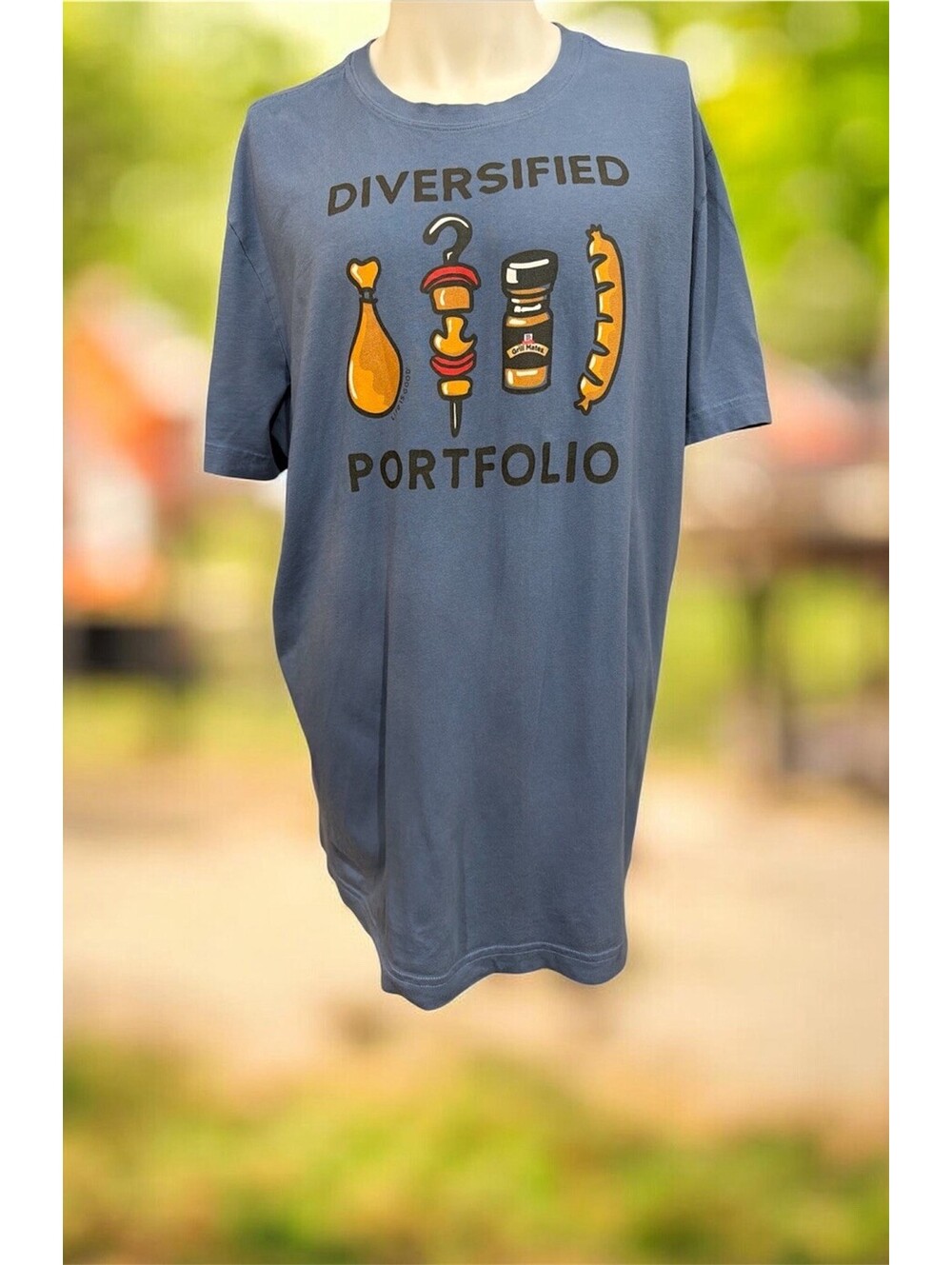 Life Is Good Diversified Portfolio Chicken Leg Kabobs Sausage Mate T-Shirt Sz XL
